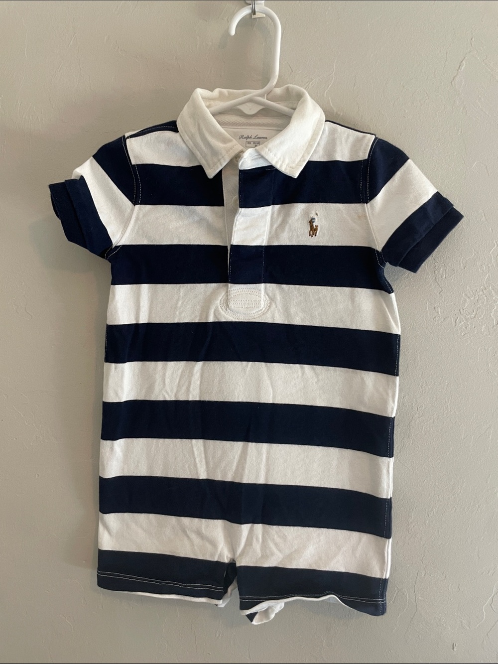 Ralph Lauren Navy & White Striped Polo Romper